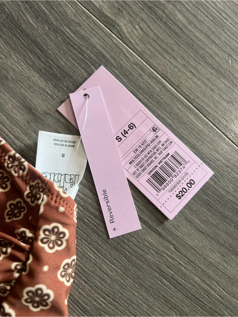 Target Brown and Pink Floral Reversible Bikini Top